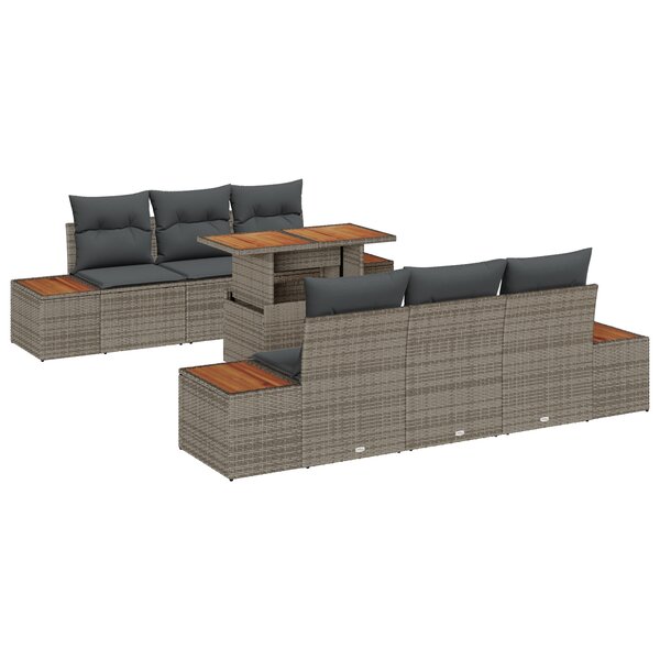vidaXL Ensemble de salle à manger de jardin en 7 pièces avec coussins gris poly rattan acacia