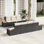 vidaXL Set de Canapé de Jardin 8 Pièces avec Coussins Noir Poly Rattan Acacia
