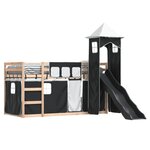 vidaXL Lit superposé avec toboggan et rideaux blanc et noir 90x200 cm