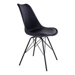 2 chaises de table à manger en cuir noir aux pieds noirs