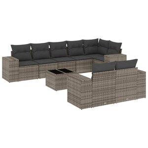 vidaXL Salon de jardin 9 Pièces avec coussins gris résine tressée