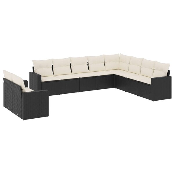 vidaXL Salon de jardin 10 Pièces avec coussins noir résine tressée