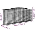 vidaXL Paniers à gabions arqués 25 Pièces 400x50x160/180 cm fer galvanisé