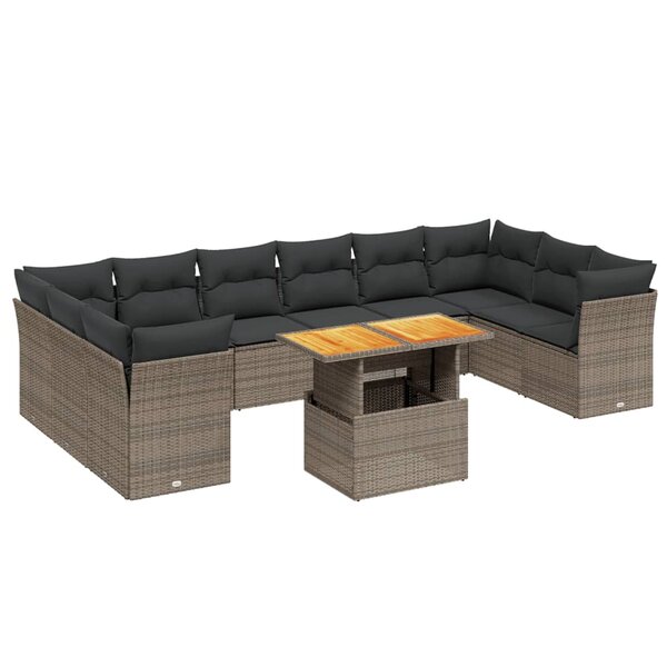 vidaXL Salon de jardin 11 Pièces avec coussins gris résine tressée