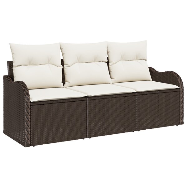 Ensemble de 3 Pièces de Canapé de Jardin avec Coussins Marron en Rattan Synthétique