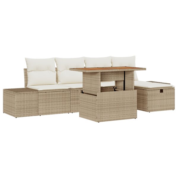 vidaXL Ensemble de canapé de jardin 6 pièces avec coussins beige en poly rattan