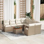 vidaXL Ensemble de Canapés de Jardin 9 Pièces avec Coussins Beige Rattan Synthétique Acacia