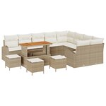 Ensemble de canapé de jardin de 13 pièces avec coussins beige en poly rattan et acacia