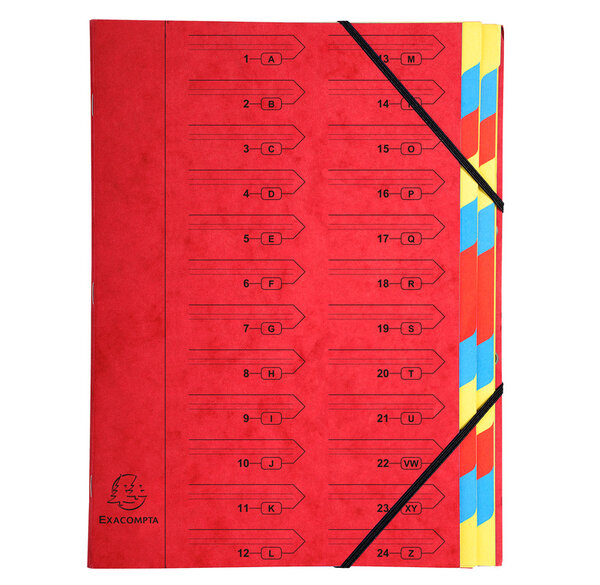 Trieur Agrafé Carte Lustrée avec Élastiques 24 Compartiments Rouge EXACOMPTA