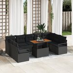 Canapés de jardin 10 pièces vidaXL avec coussins noir poly rattan acacia
