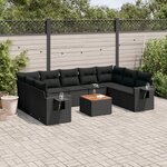vidaXL Salon de jardin 10 Pièces avec coussins noir résine tressée