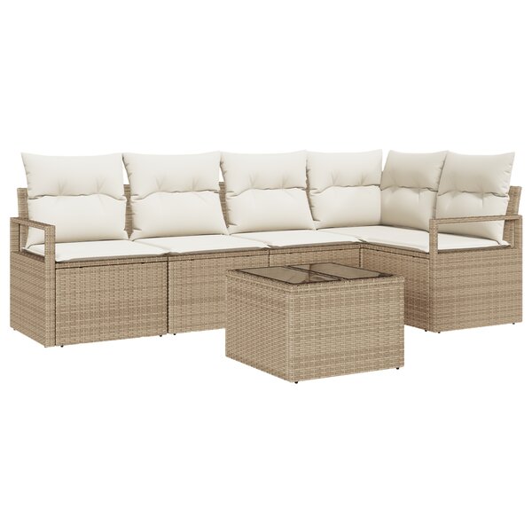 Ensemble de Canapé de Jardin 6 Pièces avec Coussins en Rotin Synthétique Brun