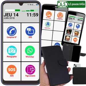Le smart Initial 6,5 pouces 64 giga avec pochette smartphone senior pour DEBUTER