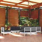 vidaXL Salon de jardin 10 Pièces avec coussins blanc bois de pin massif