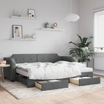 vidaXL Lit de jour avec gigogne et tiroirs gris foncé 90x200 cm tissu