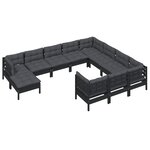 Salon de jardin meuble d'extérieur ensemble de mobilier 11 pièces avec coussins noir bois de pin 02_0015384