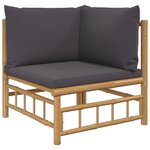 Salon de jardin meuble d'extérieur ensemble de mobilier 4 pièces avec coussins gris foncé bambou 02_0016136