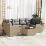 Ensemble de Canapés de Jardin 7 Pièces avec Coussins en Poly Rattan Beige