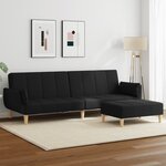 vidaXL Canapé-lit à 2 places avec repose-pied noir tissu
