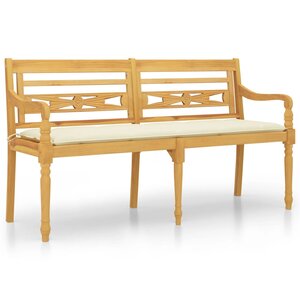 vidaXL Banc Batavia avec coussin crème 150 cm Bois de teck massif