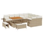 vidaXL Ensemble de salon de jardin 12 pièces avec coussins beige poly rotin acacia
