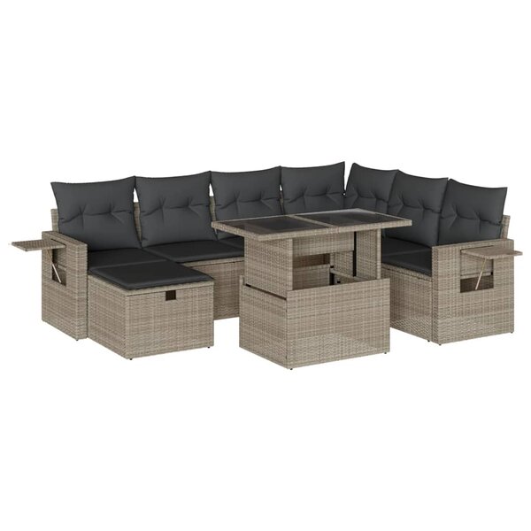 vidaXL Salon de jardin 8 Pièces avec coussins gris clair résine tressée