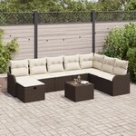 Ensemble de Canapé de Jardin 9 Pièces avec Coussins en Poly Rattan Marron