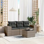 vidaXL Salon de jardin 4 Pièces avec coussins gris résine tressée