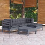 vidaXL Salon de jardin 5 Pièces avec coussins Gris Bois de pin