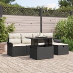 vidaXL Ensemble de canapé de jardin de 6 pièces avec coussins Noir Rotin Poly