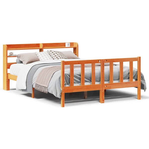 vidaXL Cadre de lit et tête de lit sans matelas cire marron 140x200 cm