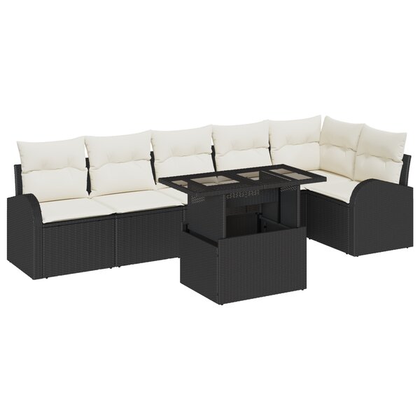 Ensemble de Canapé de Jardin 7 Pièces avec Coussins Rattan Noir