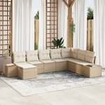 Ensemble de Canapé de Jardin 8 Pièces avec Coussins Beige en Rattan Poly