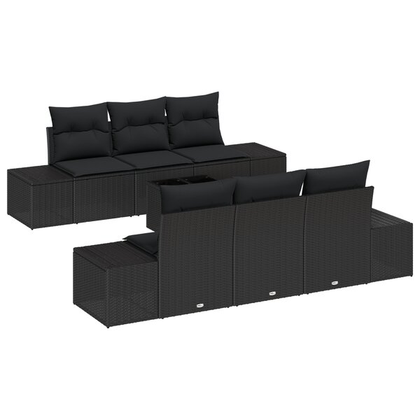 vidaXL Ensemble de canapés de jardin 7 pièces avec coussins en poly-rattan noir