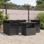 vidaXL Set de Canapés de Jardin 7 Pièces avec Coussins Noir Poly Rattan Acacia
