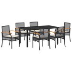 vidaXL Set de jardin 7 pièces avec coussins en rotin noir