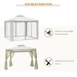 Pavillon de jardin tonnelle barnum style colonial double toit toiles moustiquaires amovibles zippées crème