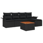 Ensemble de Canapé Jardin de 6 Pièces avec Coussins Noir Poly Rattan Acacia