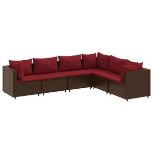 vidaXL Salon de jardin 6 Pièces avec coussins Marron Résine tressée