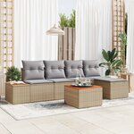 vidaXL Set de canapé de jardin de 6 pièces avec coussins Beige Poly Rattan Acacia