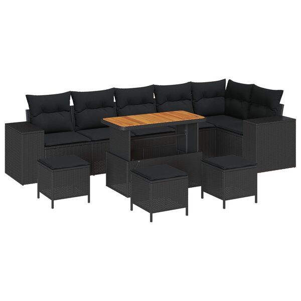 Ensemble de salon de jardin de 10 pièces en rotin noir avec coussins vidaXL acacia