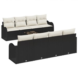 vidaXL Ensemble de Canapés de Jardin 9 Pièces avec Oreillers Noir Rotin Poly