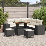 Ensemble de canapé de jardin 8 pièces avec coussins noir poly rattan acacia