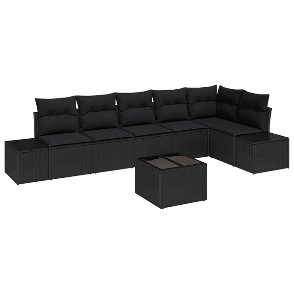 vidaXL Ensemble de canapés de jardin de 7 pièces avec coussins beige en poly rattan