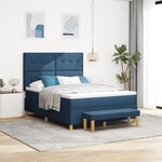 vidaXL Lit à ressort avec matelas et banc bleu 140x200 cm en tissu