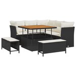 Ensemble de canapé de jardin 8 pièces avec coussins noir poly rotin acacia
