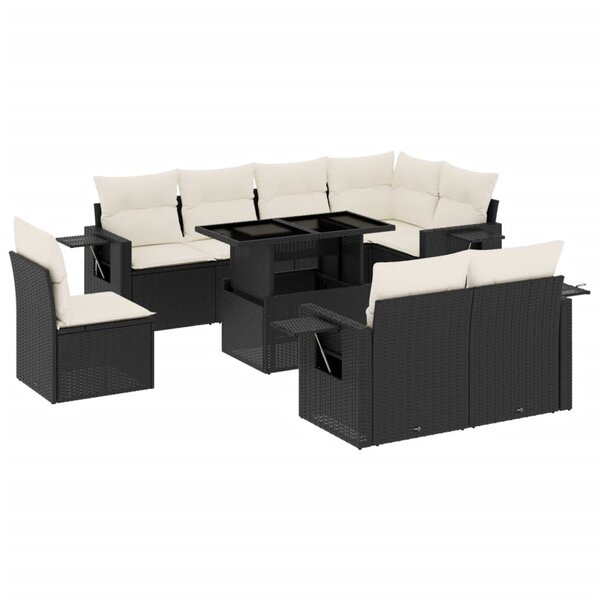 vidaXL Salon de jardin 9 Pièces avec coussins noir résine tressée