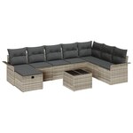 vidaXL Ensemble de Canapé de Jardin 9 Pièces avec Coussins Gris Clair Rattan Poly