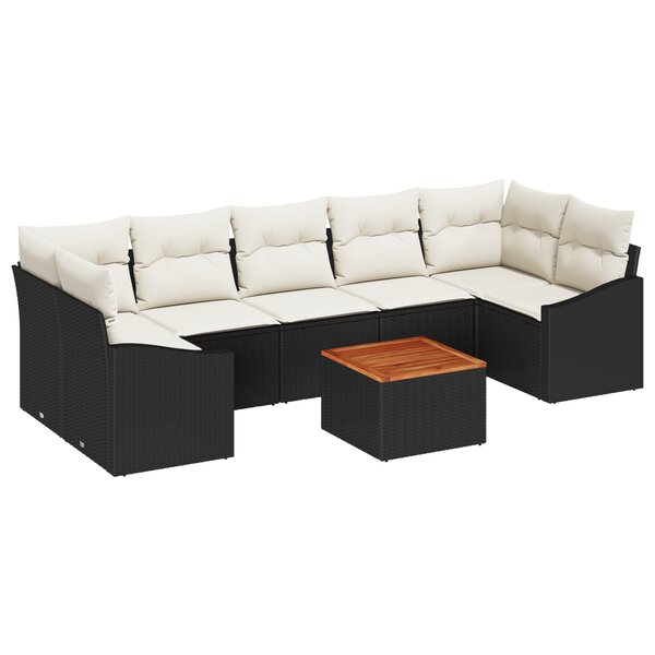 vidaXL Ensemble de canapé de jardin 8 pièces avec coussins noir poly rattan acacia