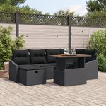 vidaXL Ensemble de canapé de jardin 7 pièces avec coussins noir en poly rattan